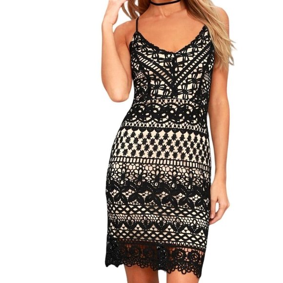 LULUS BLACK LACE BODYCON DRESS - Picture 2 of 4